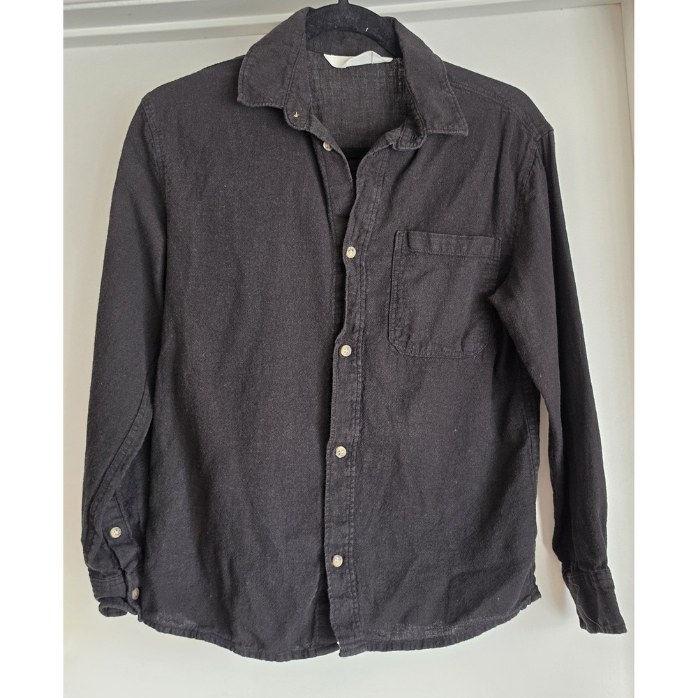 H&M Kids Linen Cotton Shirt Size 12 Black Collared Long Sleeve Button-Up